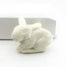 Load image into Gallery viewer, The Rabbit Brooch carved in bone with a sterling silver back. Hand crafted by NZ jeweller Vaune Mason.
