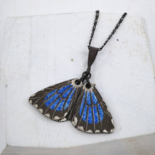 Load image into Gallery viewer, The Southern Blue Butterfly pendant by Adele Stewart in silver and glass enamel.
