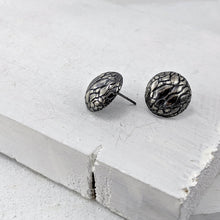 Load image into Gallery viewer, Tuatara Studs in solid sterling silver, handmade by The Wild Jewellery. These studs are inspired by the texture of the rare Tuatara, a reptile found only in NZ.
